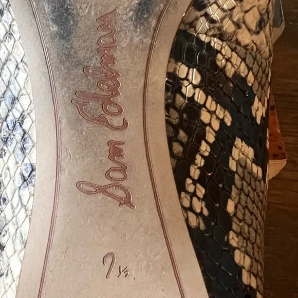 Sam Edelman Women's Snake-Print Pointed Toe Flats in Black/Tan - Picture 6 of 6